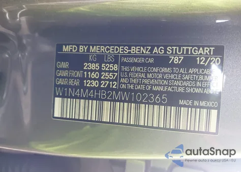 2021 Mercedes-Benz Glb 250 4Matic z USA, uszkodzony, nr VIN W1N4M4HB2MW102365